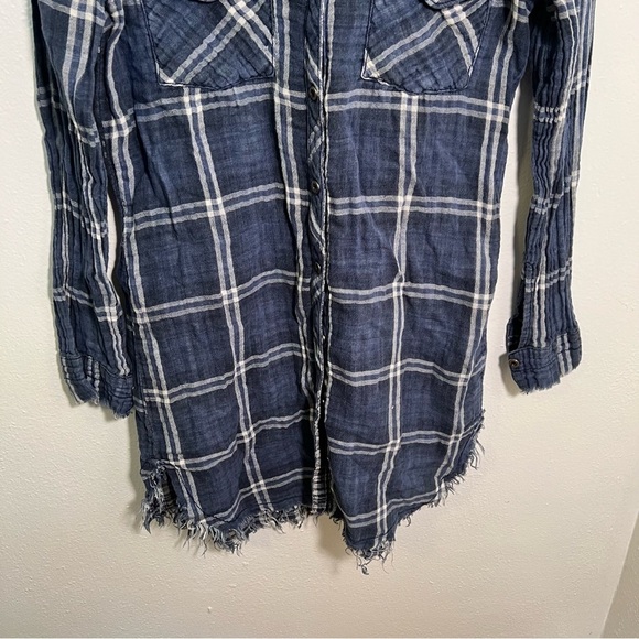 Sneak Peek Tunic Button Down Mini Dress Blue White Plaid S - Picture 4 of 12